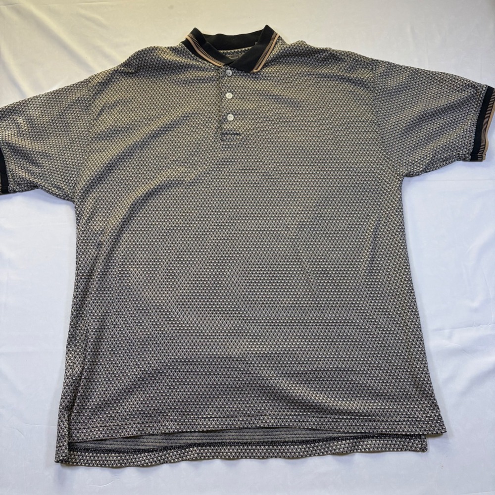 International Waters Mens XL Mercerized Cotton Geometric Knit Polo Shirt Black